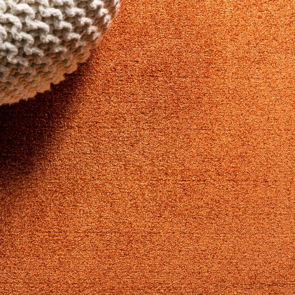Haze Solid Orange 5'3" Square Synthetic Area Rug