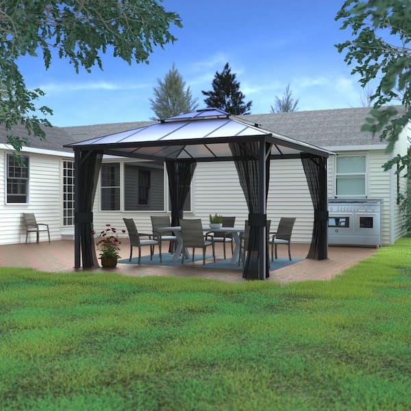 VEIKOUS 12 ft. W x 12 ft. D Polycarbonate Double Top Gazebo