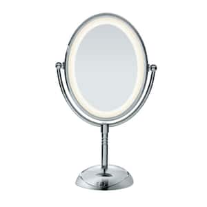 7X/1X Oval LED Lighting Double Sided Makeup Mirror in Chrome