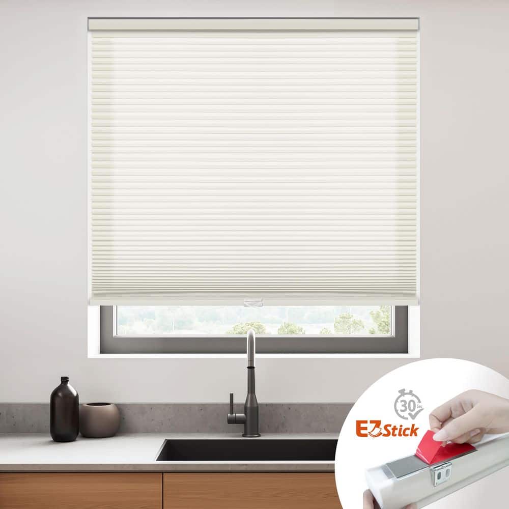 Cream Cordless Light Filtering EZ Stick No Tools No Drill Polyester Cellular Shades-34 in. W x 48 in. L price history on PriceWatchPro