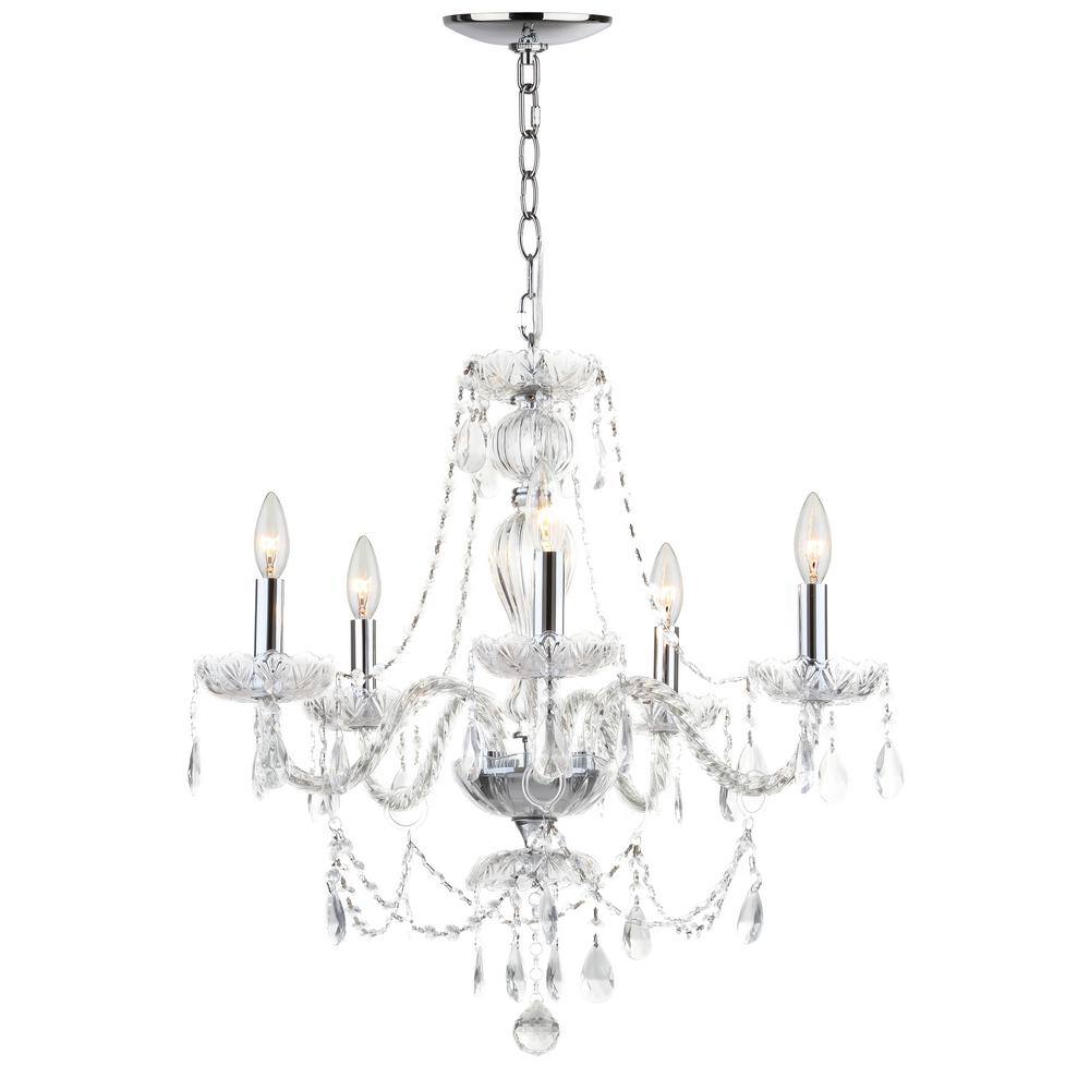 Chrome and Crystal 5-Light Adjustable Chandelier