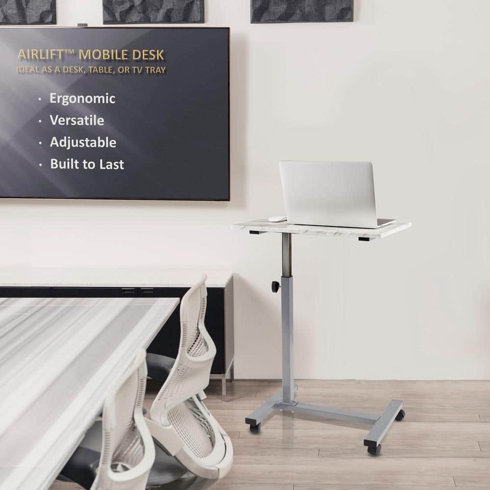 Adjustable Marble and Silver Mobile Side Table Cart