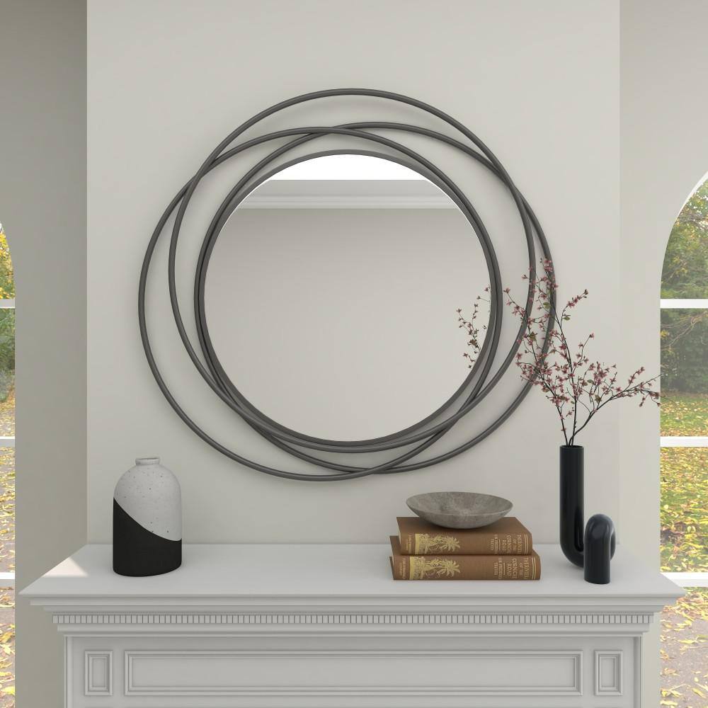 Elegant Overlapping Rings 42" Round Wood and Metal Wall Mirror