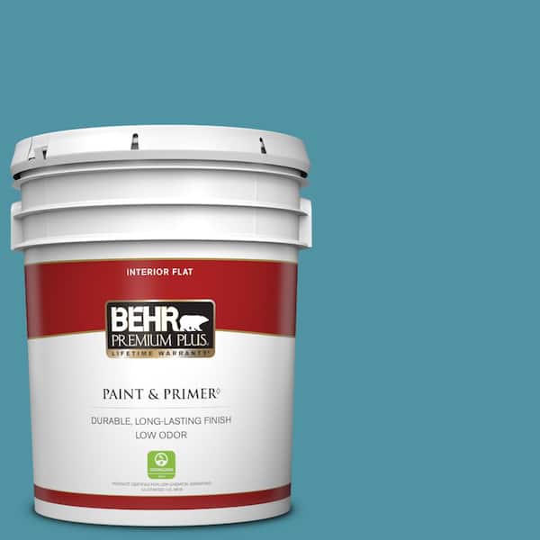 BEHR PREMIUM PLUS 5 gal. #530D-6 Teal Bayou Flat Low Odor Interior Paint & Primer