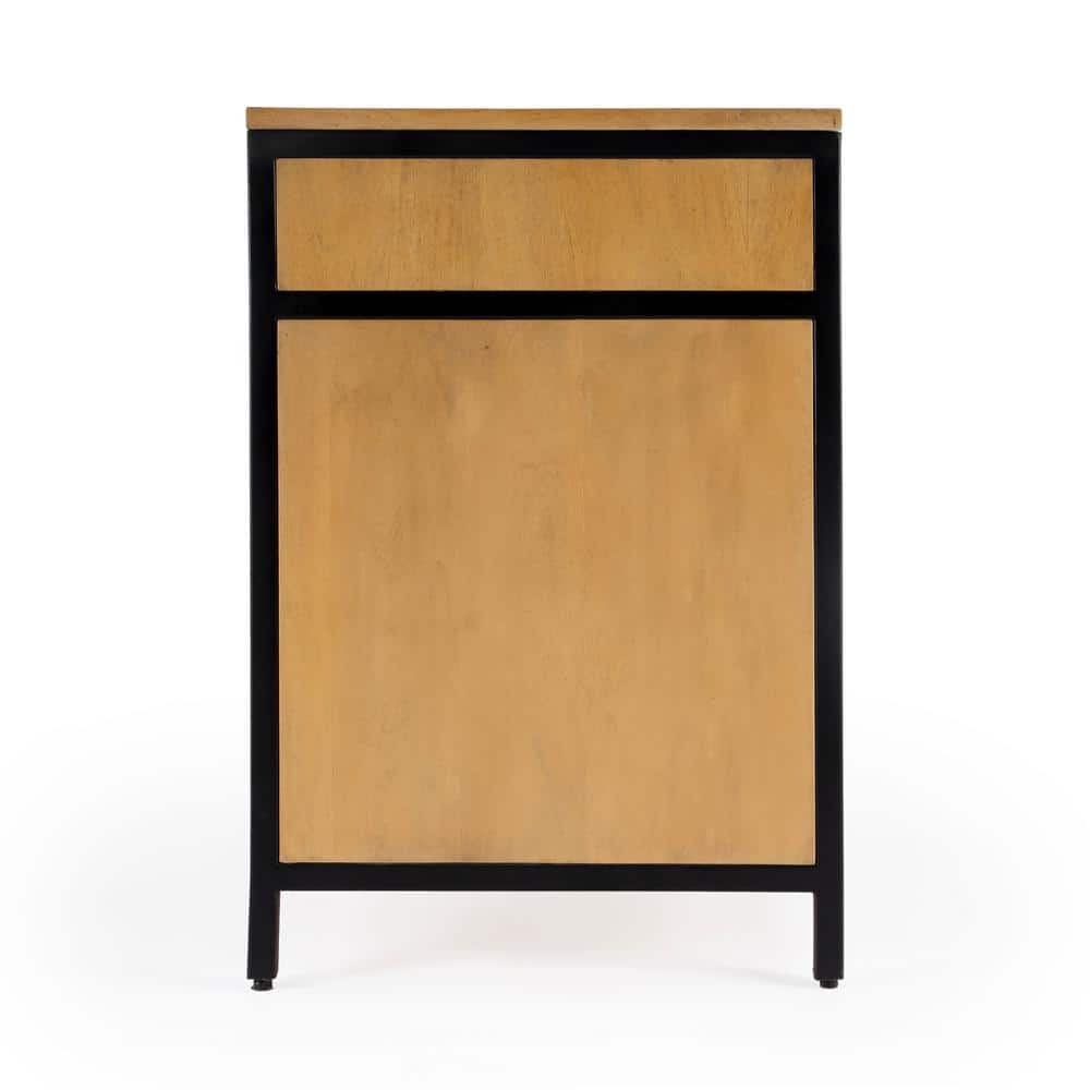 Hans 48" Natural Wood and Black Storage Desk with Filing Cabinet