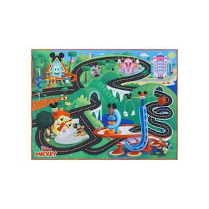 Mickey Mouse Road Play Multi-Colored 4 ft. x 6 ft. Indoor Polyester Area Rug