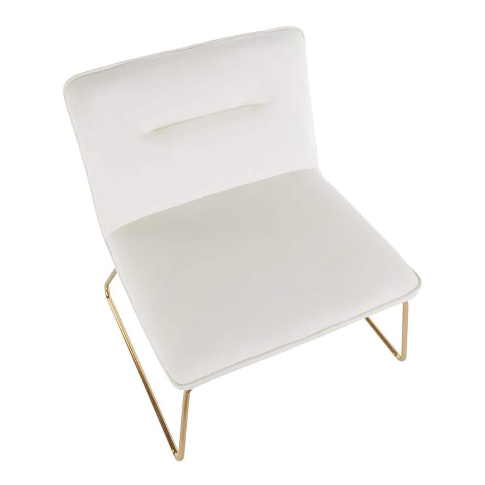 Cream Velvet Contemporary 26" Metal Sleigh Leg Armless Chair