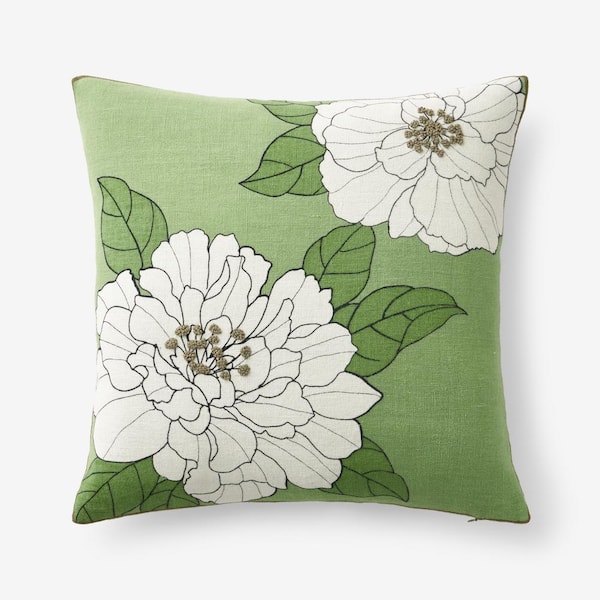 The Company Store Linen Remi Novelty Green 20 in. X 20 in. Throw Pillow Cover