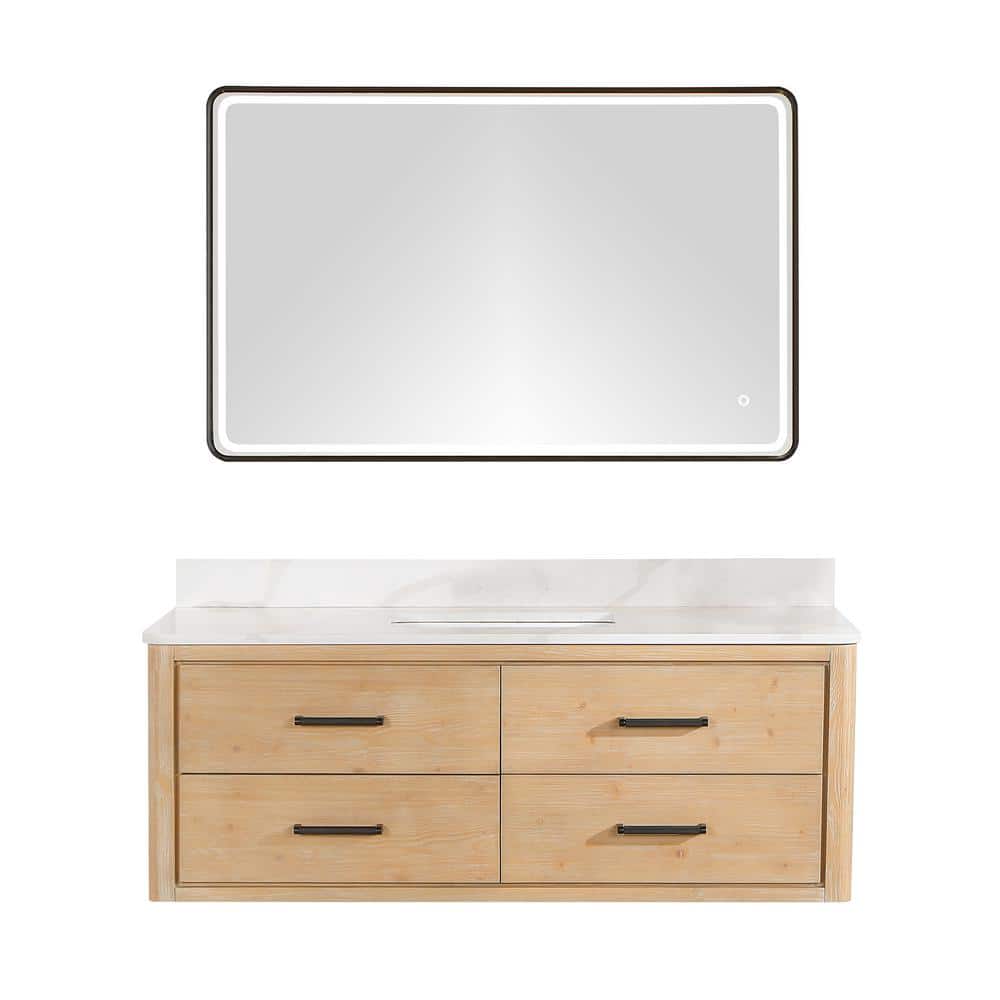 Cristo 55 in. W x 22 in. D x 20.6 in. H Single Sink Bath Vanity in Fir Wood Brown with White Quartz Stone Top and Mirror price history on PriceWatchPro