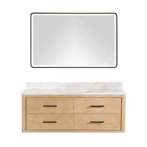 Cristo 55 in. W x 22 in. D x 20.6 in. H Single Sink Bath Vanity in Fir Wood Brown with White Quartz Stone Top and Mirror