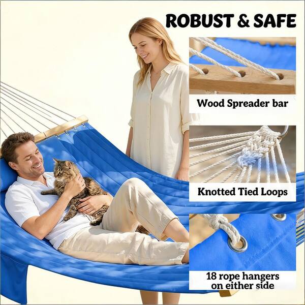 2-Person Navy Blue Wood Porch Swing, Patio Swing Chair Double