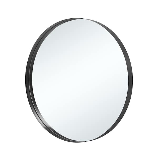 Dovelina 28 in. H x 28 in. W Modern Round Framed Aluminum Alloy Black Wall Mirror Decorative Mirror