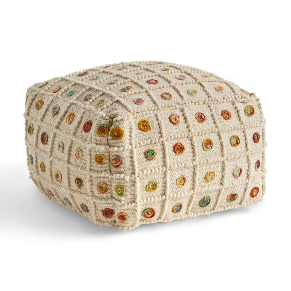 Noble House Cloverleaf White And Multicolored Square Ottoman Pouf 68197 ...