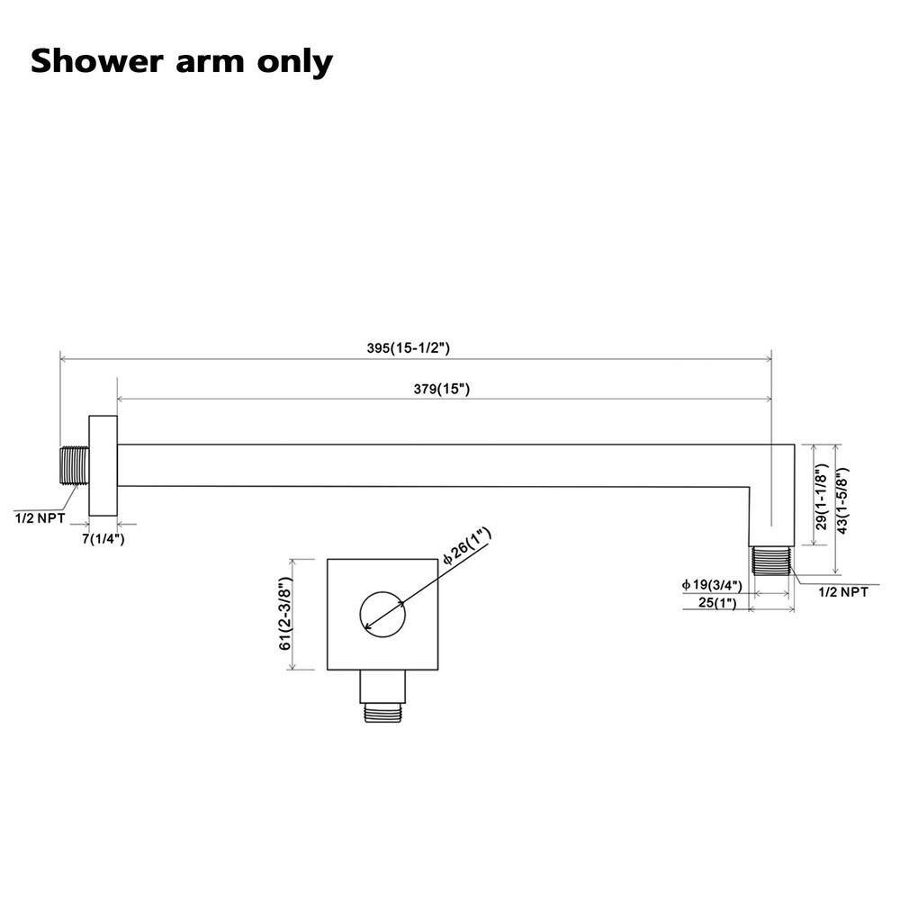 15" Chrome Ceiling Mount Brass Shower Arm
