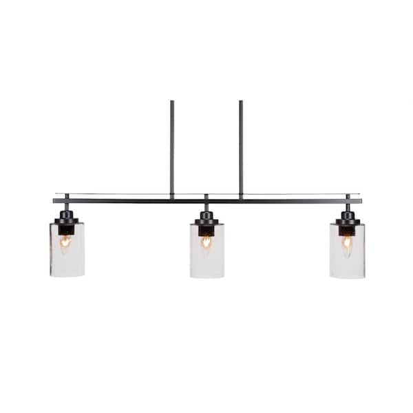 Unbranded Monroe 3-Light, Matte Black Billiard Light, Any room with 4 in. Clear Bubble Glass Shades no bulbs included