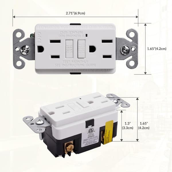 15 Amp 125-Volt GFCI Duplex Outlet, GFI Receptacle with Indicator Light, Wall Plate Included, White (10-Pack)