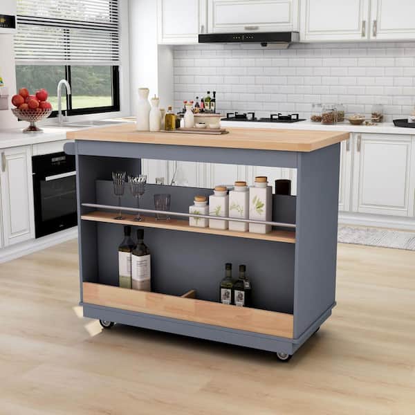 Nestfair Dusty Blue Rolling Mobile Kitchen Island with 2-Drawers