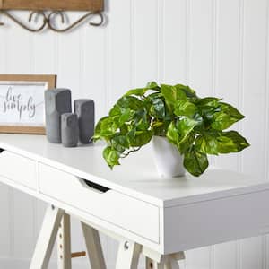 9 in. Artificial Pothos Plant in White Planter (Real Touch)