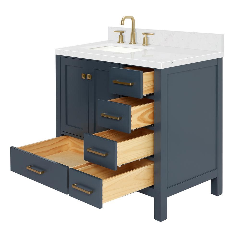 Midnight Blue 36" Freestanding Vanity with Quartz Top