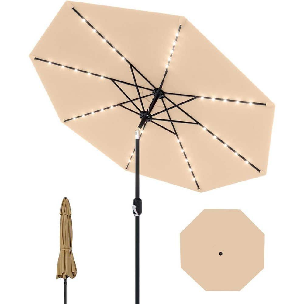 10 ft. Steel Patio Umbrella in Tan with 40-Solar LED Lights, Tilt Crank, 8-Ribs for Pool, Deck, Backyard price history on PriceWatchPro