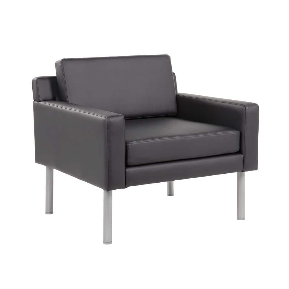 BOSS Black Antimicrobial Vinyl Upholstery Arm Lounge Chair with Nickel Fini
