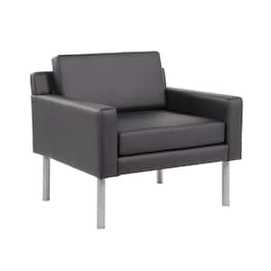 BOSS Black Antimicrobial Vinyl Upholstery Arm Lounge Chair with Nickel Finish Metal legs