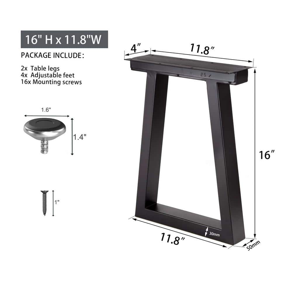 16 Inch Black Metal Trapezoid Coffee Table Legs Set