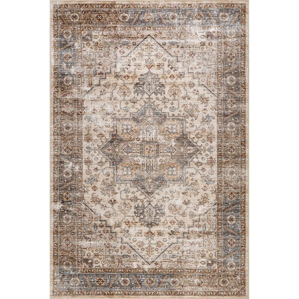 nuLOOM Azaria Medallion Spill Proof Washable Ivory 9 ft. x 12 ft