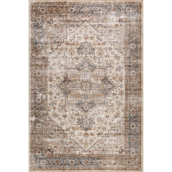 Azaria Medallion Spill Proof Washable Ivory 9 ft. x 12 ft. Indoor Area Rug