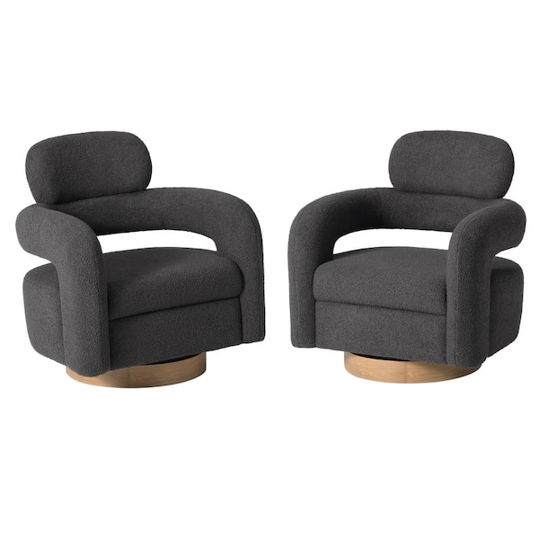 Bayville Modern 29 in. Wide Sherpa Fabric Barrel Accent Chairs with 360° Swivel in Charcoal Gray (Set of 2)