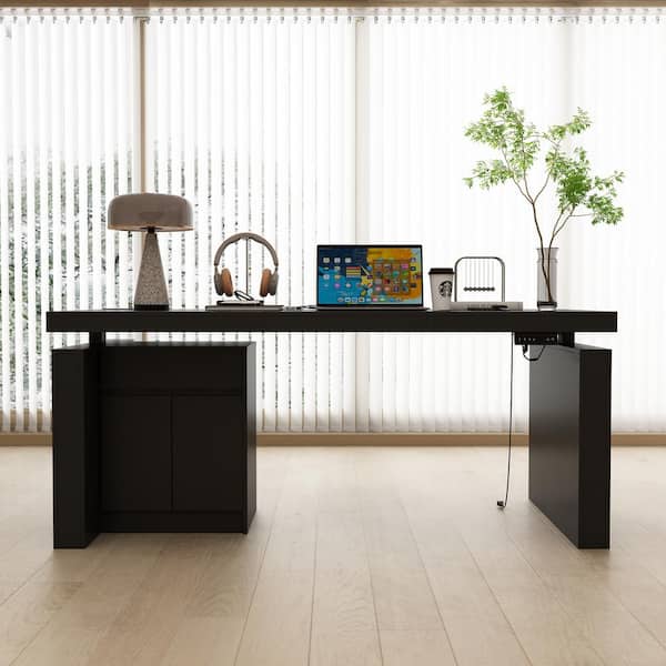 FUFU&GAGA L-Shaped 70.9 in. W Adjustable Height Desk Ergonomic