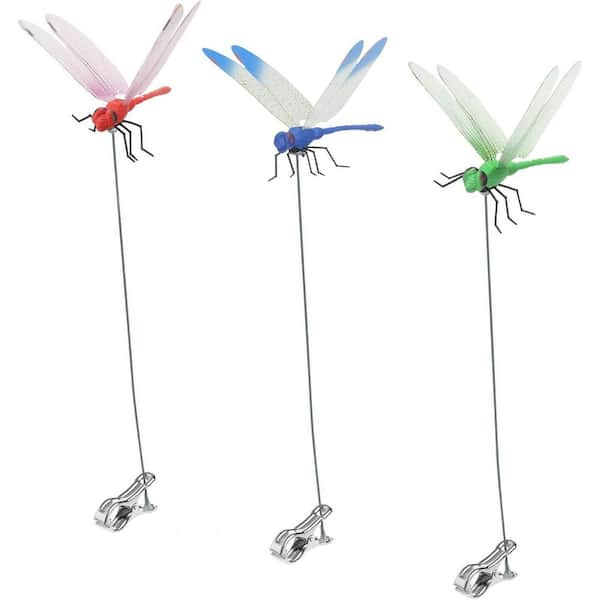 3-Pack 3D Dragonfly Clips and Garden Stakes-Deer/Horse Fly Deterrent for Indoor/Outdoor Decor