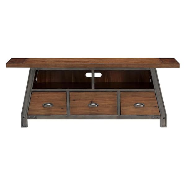 EVERGLADE HOME Parnell 64 in. Rustic Brown and Gunmetal TV Stand with 3-Storage Drawers Fits TV's up to 70 in. with Cable Management