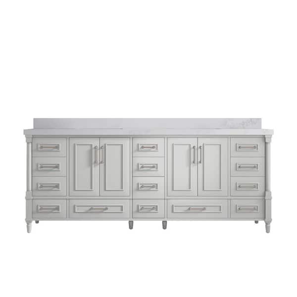 Willow Collections Hudson 84 in. W x 22 in. D x 36 in. H Double Sink Bath Vanity in Coventry Gray with 2 in Calacatta Nuvo Top