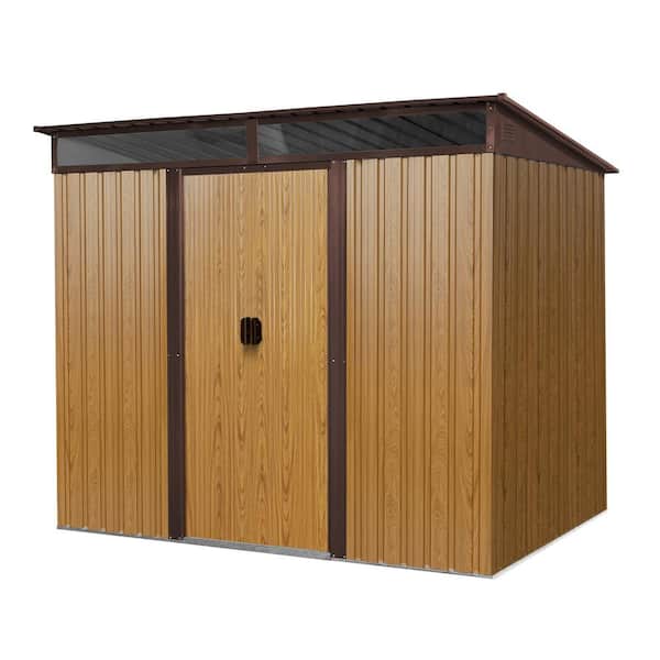 8 ft. x 6 ft. Outdoor Metal Storage with Lockable Sliding Doors and Transparent plate for Garden, Lawn (Coffee)