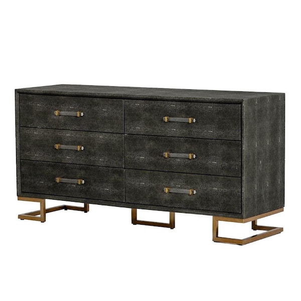 Benjara 19 in. Gray and Gold 6-Drawer Wooden Dresser Without Mirror
