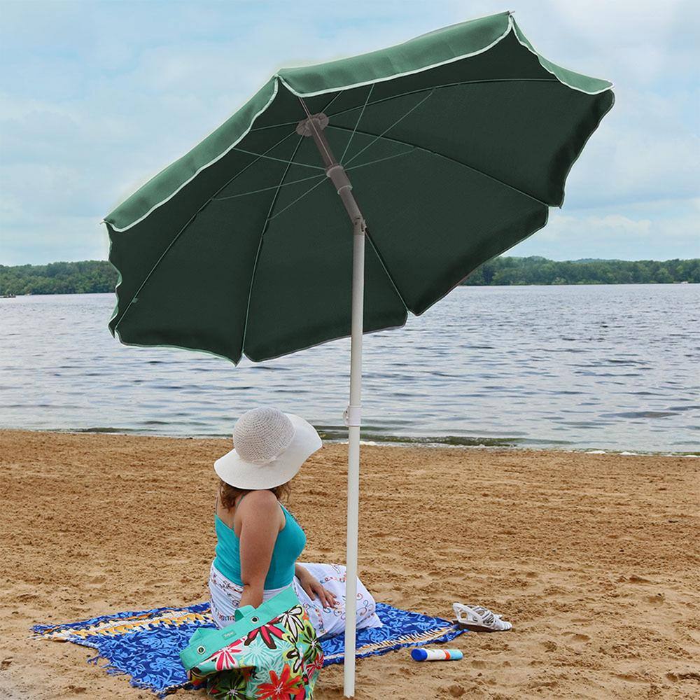 5-Foot Sage Green Polyester Beach Umbrella with Tilt Function