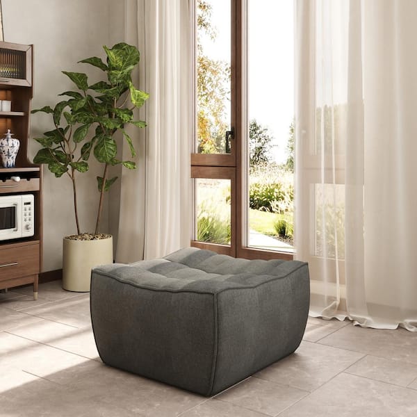 Black Linen Polyester Small (Under 30 in. ) Bean Bag Modern Fireside Lazy Floor Ottoman for Reading Apartment