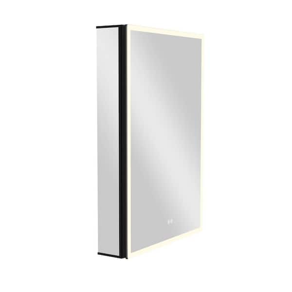 NTQ 20 in. W x 30 in. H LED Medicine Cabinet Recessed Or Surface Mount Rectangular Aluminum Bathroom Black with Mirror