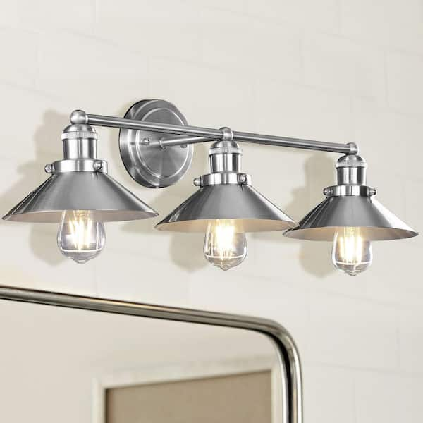 JONATHAN Y July 26.5 in. 3-Light Nickel Metal Vanity Light