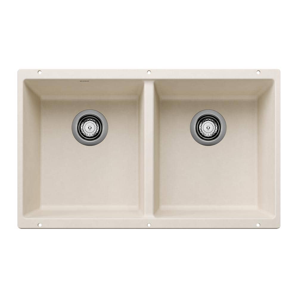 Precis Silgranit Soft White Granite Composite 29.75 in. Double Bowl 50/50 U
