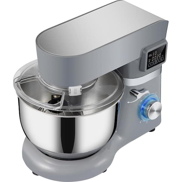 SKYSHALO Stand Mixer Grey 660 W Electric Dough Mixer with 6 Speeds LCD Screen Timing Tilt-Head Food Mixer with 5.8 qt. Steel Bowl