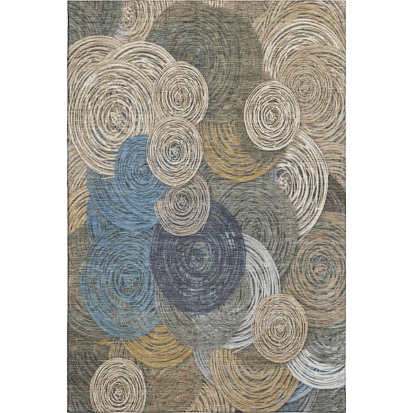 Mayfield Premium Machine Washable Abstract AMF2267 Beige 5 ft. x 7 ft. 6 in. Area Rug