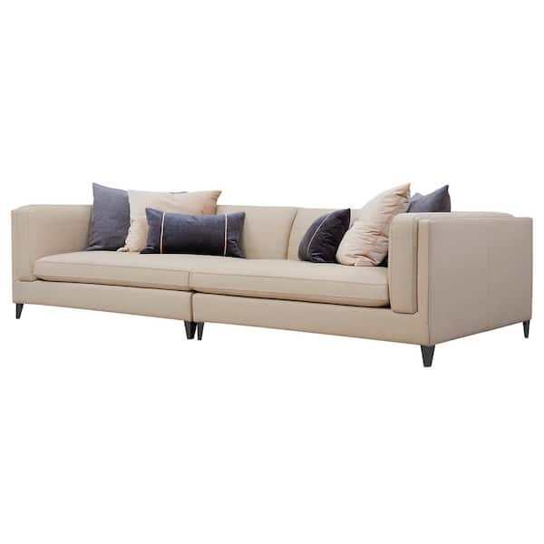 Jennifer Taylor Esquire Fawn Beige, Leather Sectional With Cloth Cushions