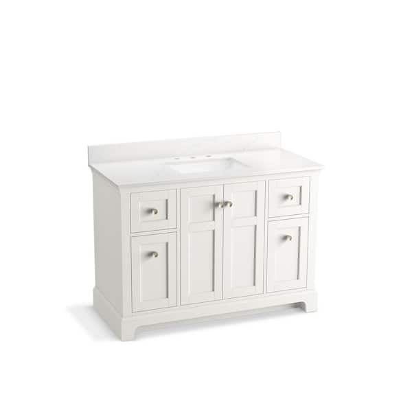 Baskin 48 in. White Bath Vanity with Bianco Bella Quartz Top