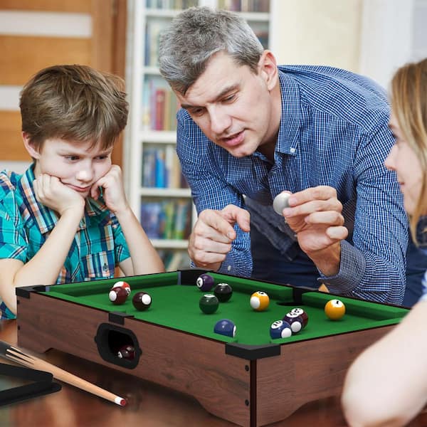 : Mini Table Top Pool Set - Includes 2 Cue Sticks, 16 Balls,  Chalk & Triangle! : Toys & Games