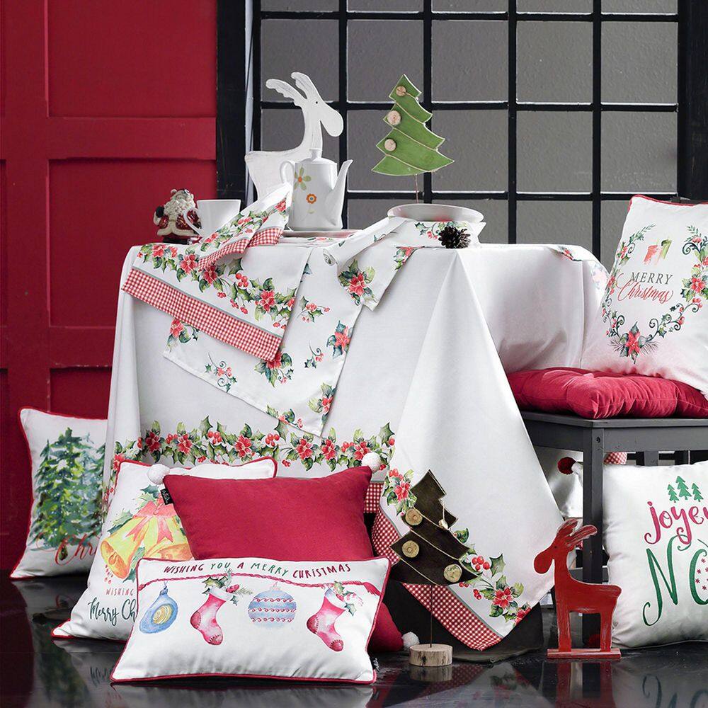 White and Red Christmas Lumbar Pillow Cover 12" x 20"