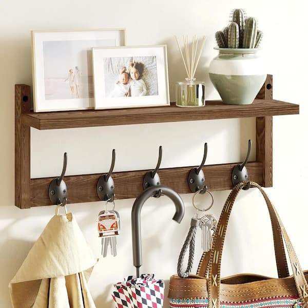 17.12 in. W x 4.52 in. D Decorative Wall Shelf, Wall Hanging Shelf Wood Coat Hooks