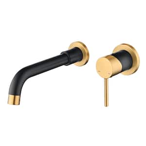 Modern Single-Handle Wall Mounted Bathroom Faucet in Black and Gold