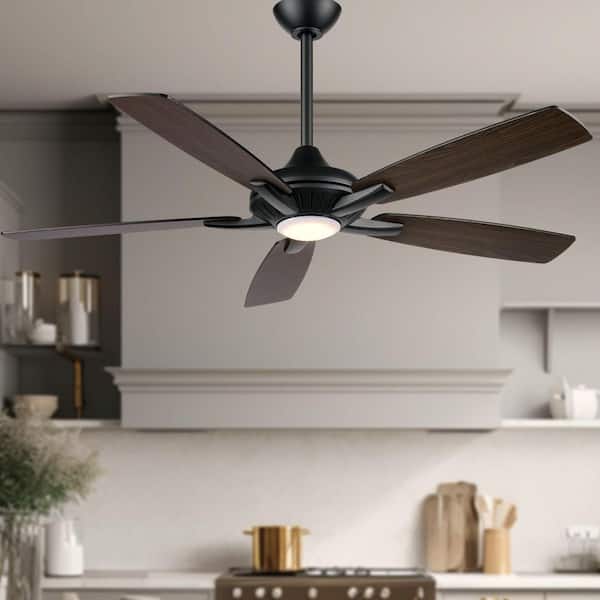 Dyno 52 in. Integrated LED Indoor Coal Black and Dark Walnut Downrod Mount Standard Ceiling Fan with Remote Control